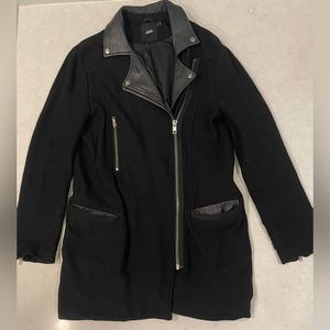 Size 8 ASOS Black Coat with Faux Leather and Zipper Details